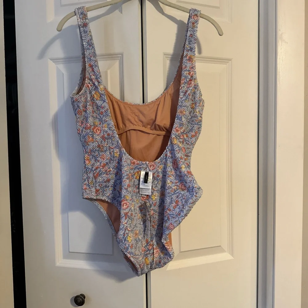 J. Crew Floral Print One Piece Swimsuit - Light Blue and Peach - Picture 3 of 5